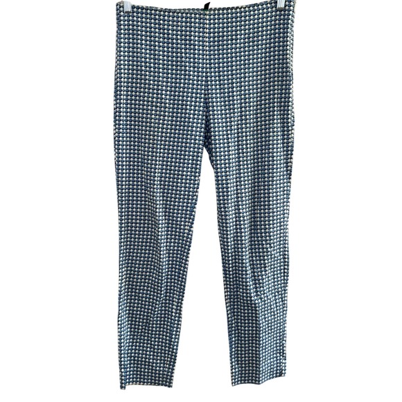 United Colors of Benetton Geometric Print Pants Blue White Career Casual Preppy - Picture 1 of 8